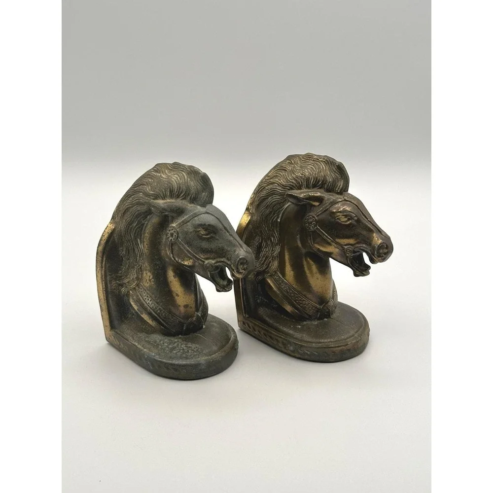 Pair of Vintage Mid-Century BMR Cast Bronze Horse Head Bookends